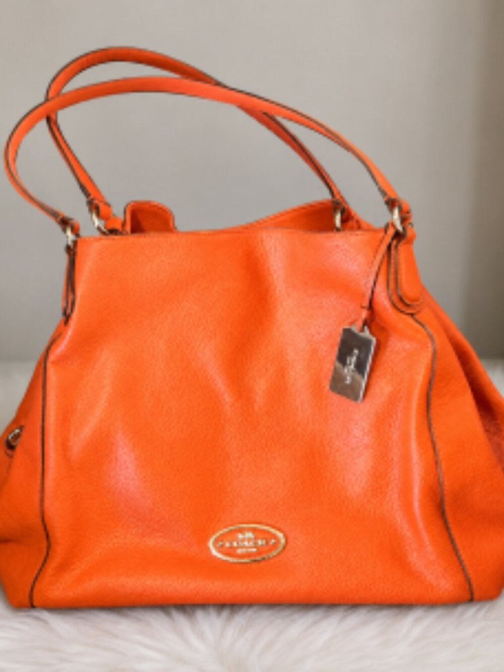 Coach Edie 31 Pebble Leather Shoulder Bag Coral Orange – NWT